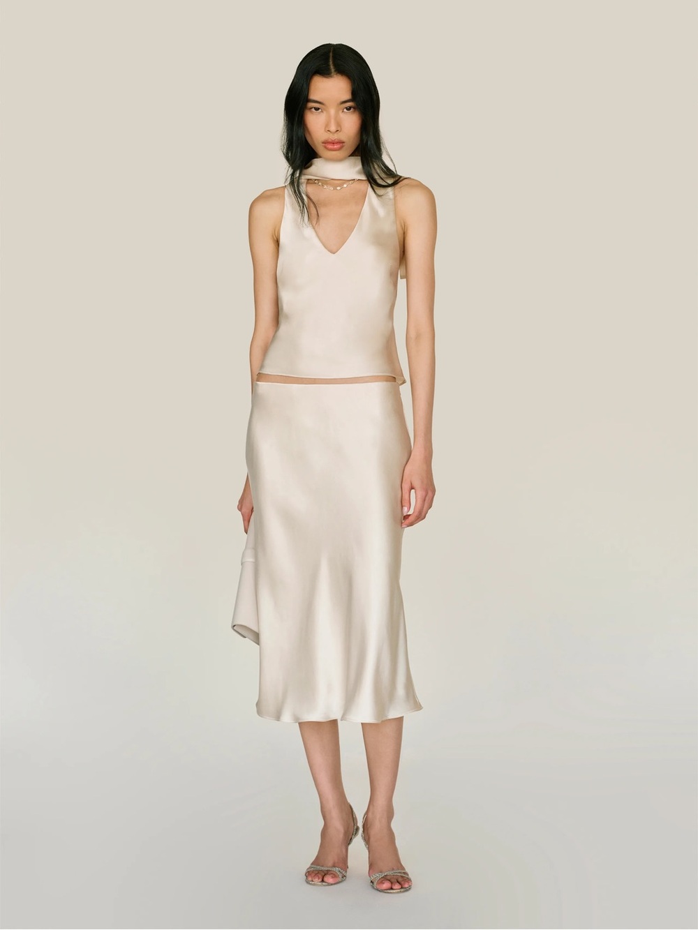 Reformation Pomelle Silk Two Piece in Almond